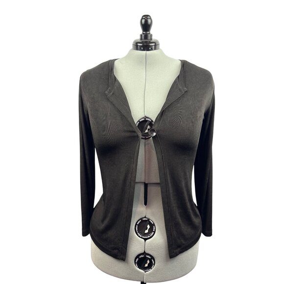 Women’s Chico’s Size 2XL Dark Grey Long Sleeve Cardigan with Single Shell Button - Picture 1 of 5
